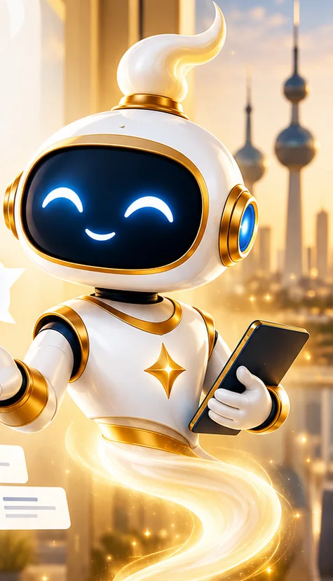 Friendly gold and white AI assistant illustration