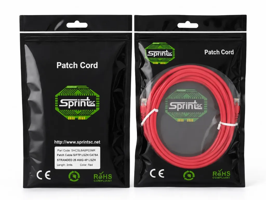 SprintSc, Cat.6A S/FTP Patch Cord, 10 Gigabit, Stranded 26AWG 4P LSZH, 03M Red (SHCSL6A8P03MR)