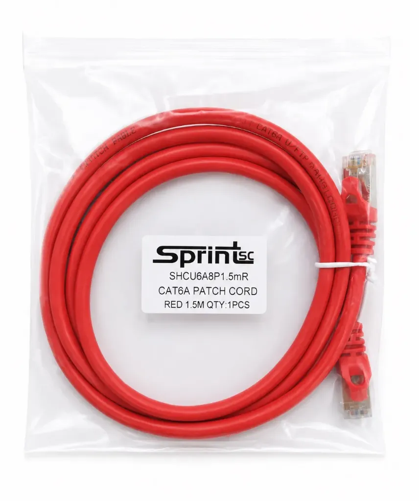 SprintSc, Cat.6A, U/UTP Patch Cord, 10 Gigabit, (Conector FTP) Stranded 24AWG 4P, 1.5M Red (SHCU6A8P1.5MR)