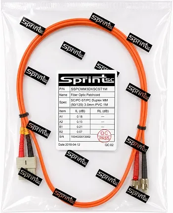 SprintSc, Fiber Patch Cord, SC-ST, 1M, 3.0mm Multimode 50/125um Duplex PVC (SSPCMM3DXSCST1M)