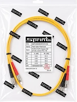 SprintSc, Fiber Patch Cord, FC-FC, 1M, 3.0mm Single mode 9/125um Duplex PVC (SSPCSM3DXFCFC1M)