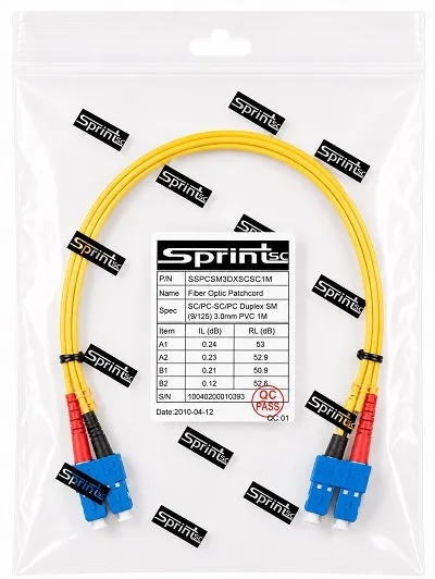 [Sprint Premium] SprintSc, Fiber Patch Cord, SC-SC, 1M, 3.0mm Single mode 9/125um Duplex PVC (SSPCSM3DXSCSC1M)