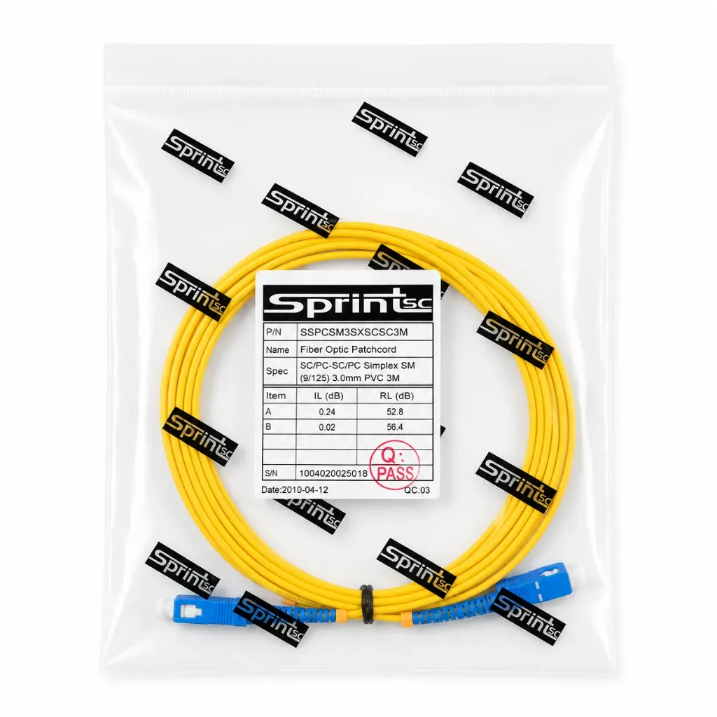 SprintSc, Fiber Patch Cord, SC-SC, 3M, 3.0mm Single mode 9/125um Simplex PVC (SSPCSM3SXSCSC3M)