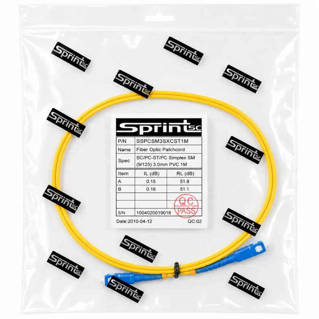 SprintSc, Fiber Patch Cord, SC-ST, 1M, 3.0mm Single mode 9/125um Simplex PVC (SSPCSM3SXSCST1M)