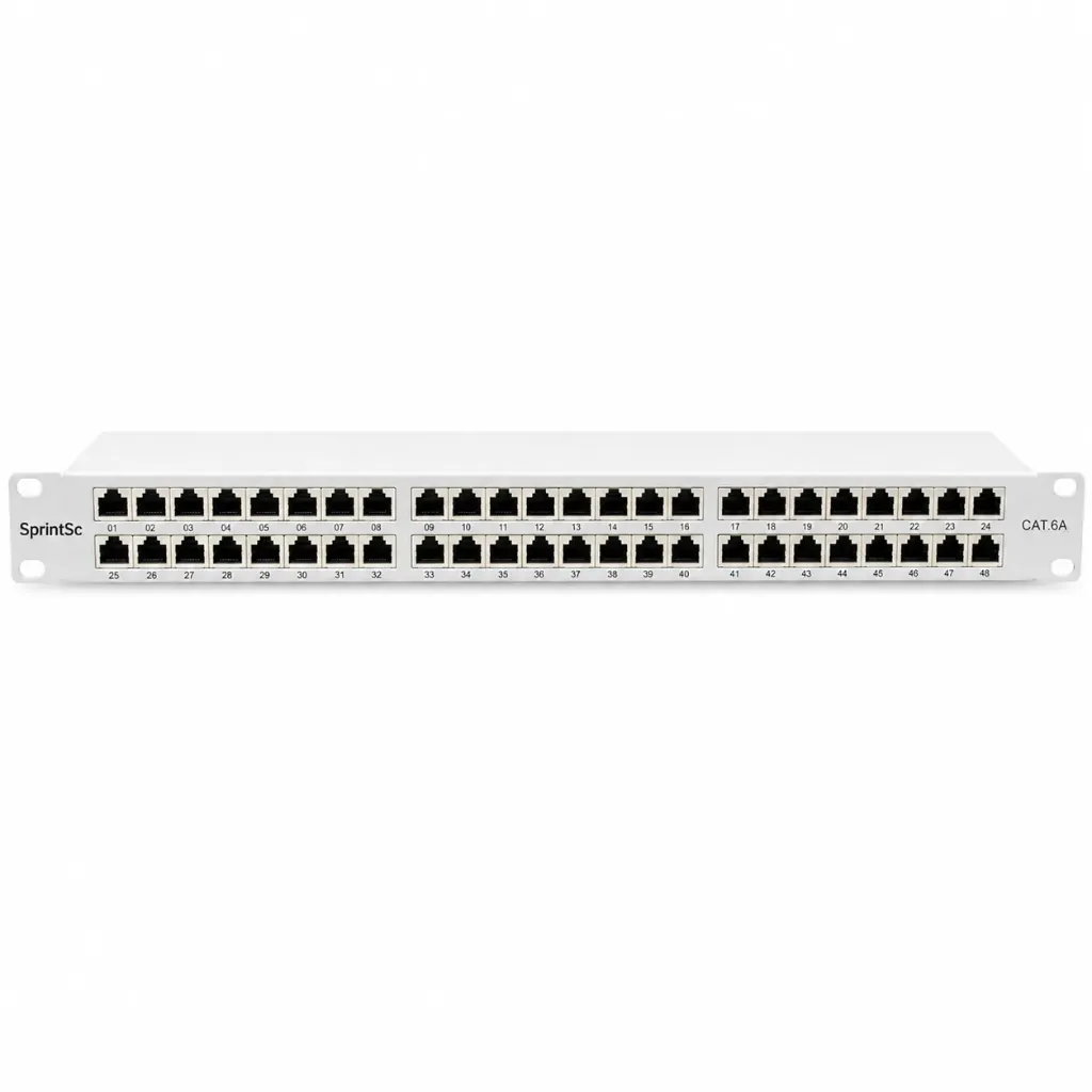 [Sprint Premium] SprintSc, Patch Panel, Cat.6A 48-port FTP Gigabite , loaded with jacks, with Rear Cable management  (SSR2042PCAT6AF48)