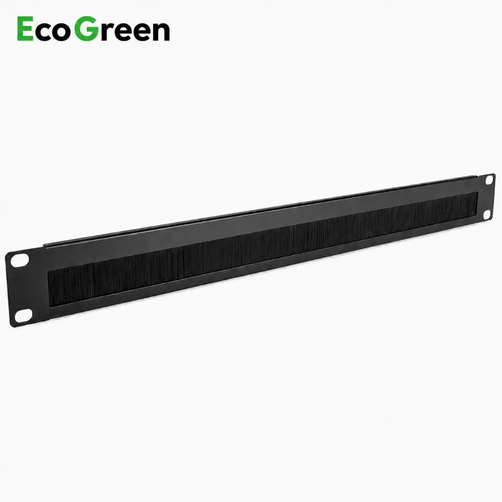 EcoGreen, 1U Brush Panel for 19" Rack, Horizontal Rack Mount Cable Management Panel with Cable Entry Brush Strip, Black (EGABP1U)