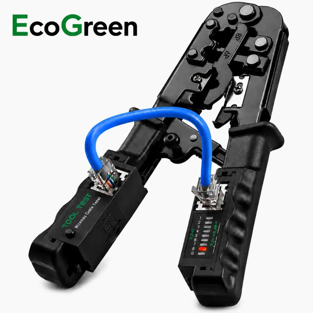 [Sprint Premium] Ecogreen, RJ45 Crimp Tool with Built-In Ethernet Cable Tester, 4-In-1 Network Crimping Tool, Stripper, Cutter for RJ45 RJ11 RJ12, Networking Testers for Cat5 Cat5e Cat6, Cat6A, Cat7  Wires (EGACTCT_6)
