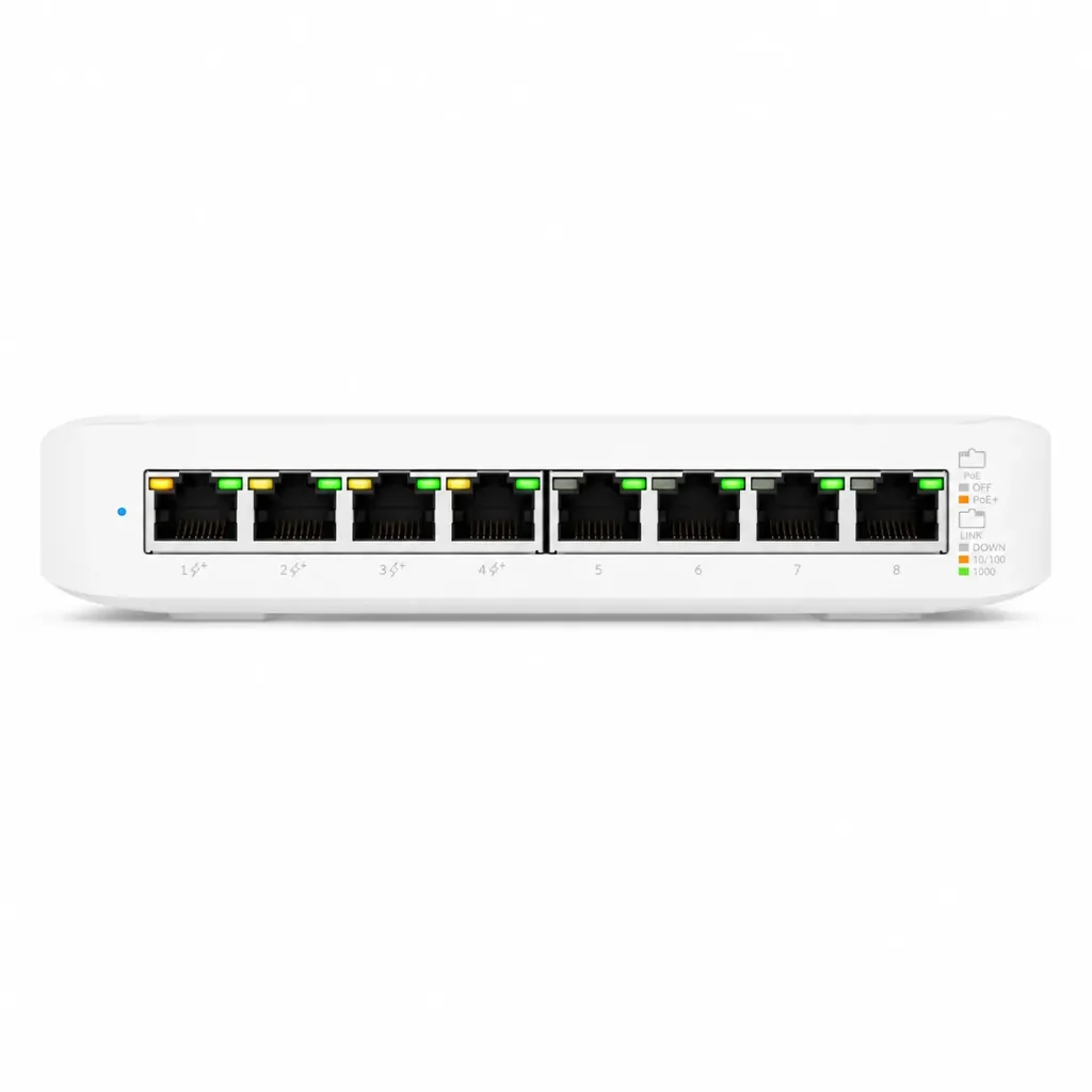 Ubiquiti Networks UniFi Lite 8-Port Gigabit PoE+ Compliant Managed Switch, 52W Power Budget, 8 Gb/s Switching, 4x PoE+, 8 x Gigabit ETH, Supports UniFi Network Controller, White, USW-Lite-8-PoE