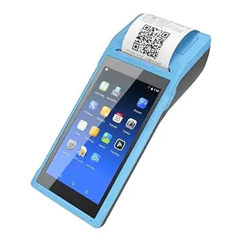 Handheld PDA Android POS Terminal Receipt Printer Barcode Printer, Data Collector, Portable Barcode Scanner Pos Machine, Handheld Bluetooth USB WiFi BT4.0, BLUE (Included Paper Scroll 58 * 35)