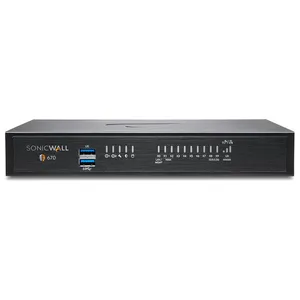 SonicWall TZ670 Network Security Appliance, 8x1GbE, 2x10G SFP+, 2 USB 3.0, 1 Console Interfaces, Up to 5 Gbps Firewall Inspection Throughput, 1,500,000 Max Connections, Black