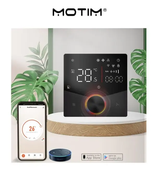 Motim Smart Thermostat 2 Pipe Air Conditioning Temperature Controller touch Screen Digital Display Central Thermostat Control Panel for Home office Use