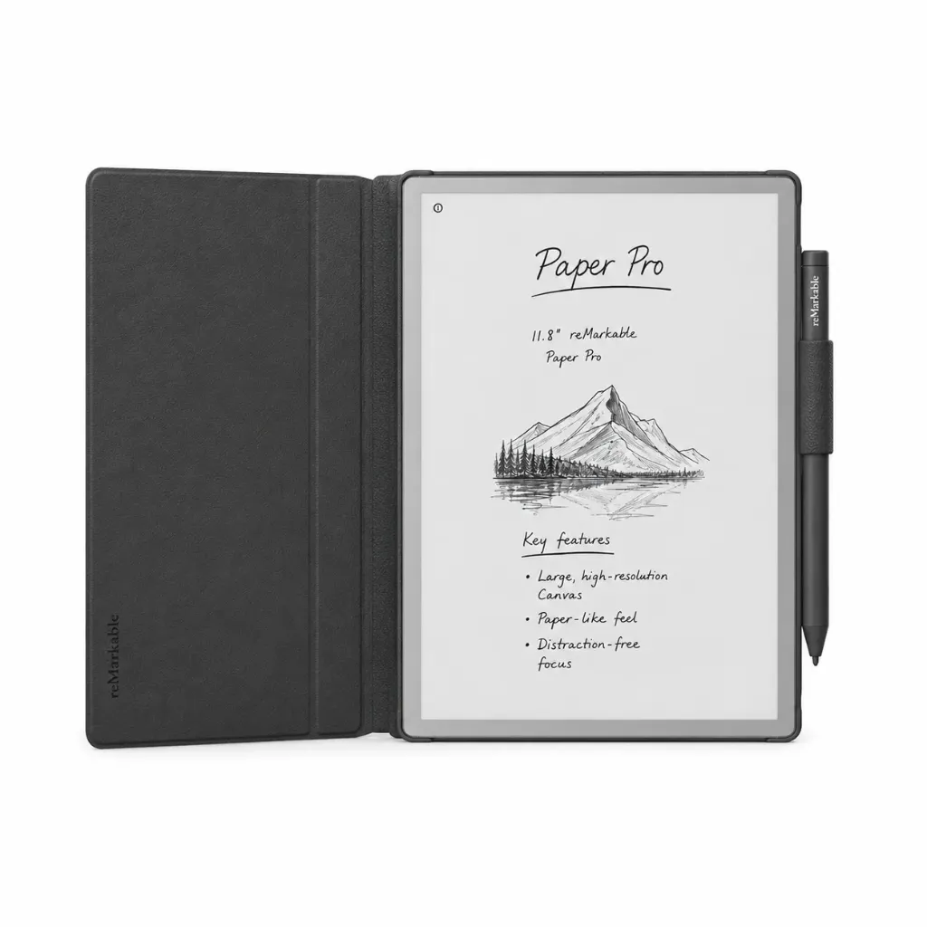 [REMARKABLE PRO] Remarkable Paper Pro 11.8", Marker Plus and Book Folio, black Leather, Basalt