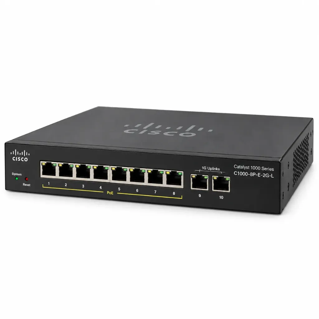 Cisco Network Switch, C1000-8P-E-2G-L, 8 Ports with 2x 1g uplinks,