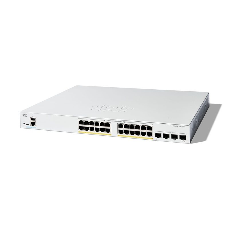 Cisco Catalyst C1300-24FP-4G is an enterprise-class, fixed-managed Layer 3 Gigabit Ethernet PoE+ switch