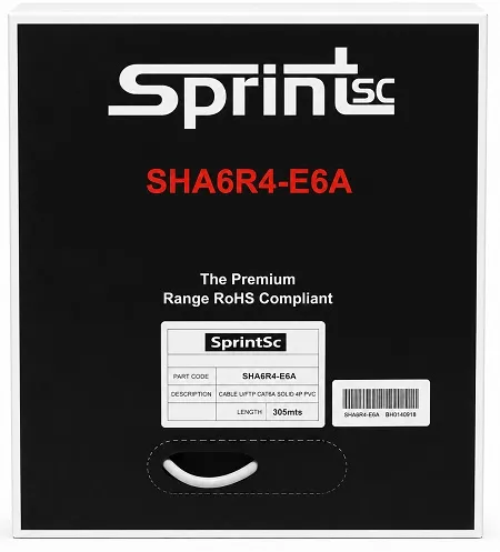 [Sprint Premium] SprintSc Cat.6a U/FTP Solid Copper, 10Gigabit, PVC Jacket , Colour Gray RAL7032 , Reel in Box/305m, ETL / UL Certified (SHA6R4-E6A)