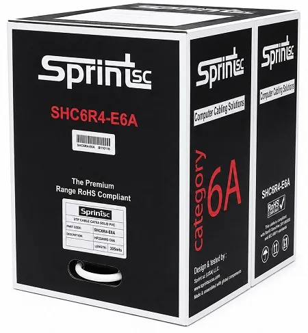 [Sprint Premium] SprintSc Cat.6a UTP Solid Copper, 10Gigabit, PVC Jacket , Colour Gray RAL7032 , Reel in Box/305m, ETL / UL Certified (SHC6R4-E6A)