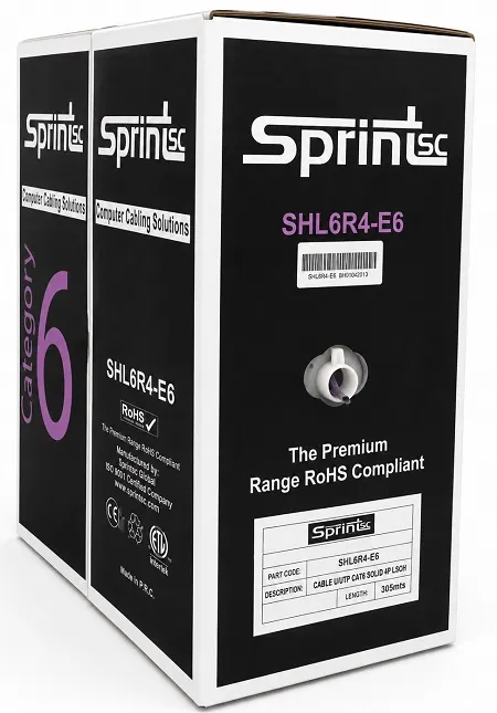 [Sprint Premium] SprintSc Cat.6 Solid Copper  4 Pair UTP, Gigabit - PVC LSZH Jacket,  Colour Purple RAL7032 Box/305m (SHL6R4-E6)