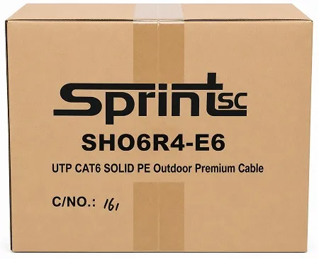 [Sprint Premium] SprintSc Outdoor Premium Cat.6 Solid Copper,  23 AWG , 4 Pair UTP, Gigabit - PE Jacket Black Colour, ETL & UL Certified  Box/305m (SHO6R4-E6)
