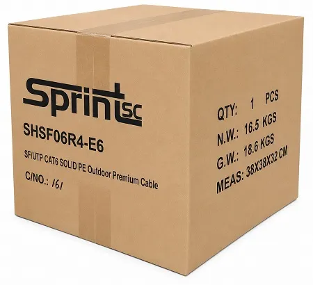 [Sprint Premium] SprintSc, Cat.6 Outdoor SF/UTP, PremiumSolid Copper  4 Pair, Gigabit - PE Jacket, Outdoor,  Black Colour, ETL & UL Certified, Box/305m (SHSFO6R4-E6)