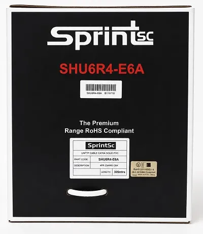 [Sprint Premium] SprintSc Cat.6a UTP Solid Copper, 10Gigabit, PVC Jacket , Colour Gray RAL7032, Reel in Box/305m, ETL / UL Certified (SHU6R4-E6A)