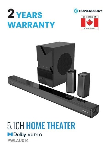 Wireless Home Theater Sound Bar 5.1 Immersive Audio 5.1CH Dolby Audio, 370W Audio Max Power (P.M.P.O), 6.5" Powerful Woofer, Cinema Quality, Bluetooth 5.0, LED Display - Black