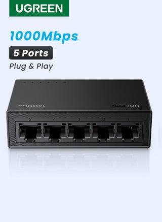 1000Mbps Ethernet Switch 5 Ports Ethernet Splitter High Speed Data Transfer Multi-Devices Sharing Same Time Plug and Play Compatible with Router, TV, Game Console, Computer For Family, Store, Office