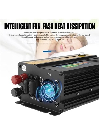 Generic DC12V-AC220V Solar Inverter 2200W High Power, Solar Power Inverter Sine Wave Inverter Built-in Cooling Fan, AC Outlets & USB Charging Ports Ideal